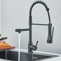 Black Kitchen Faucet with Pull Down Sprayer Double Spout Kitchen Sink Faucet,Single Handle Stainless Steel Spring Kitchen Faucets 8-PHXTH2-666