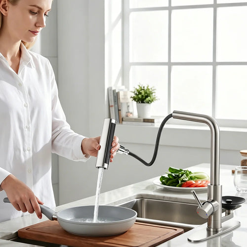 Brushed Nickel Pull Down Kitchen Faucet With Integrated Glass Rinser And Waterfall Mode LK2631BN