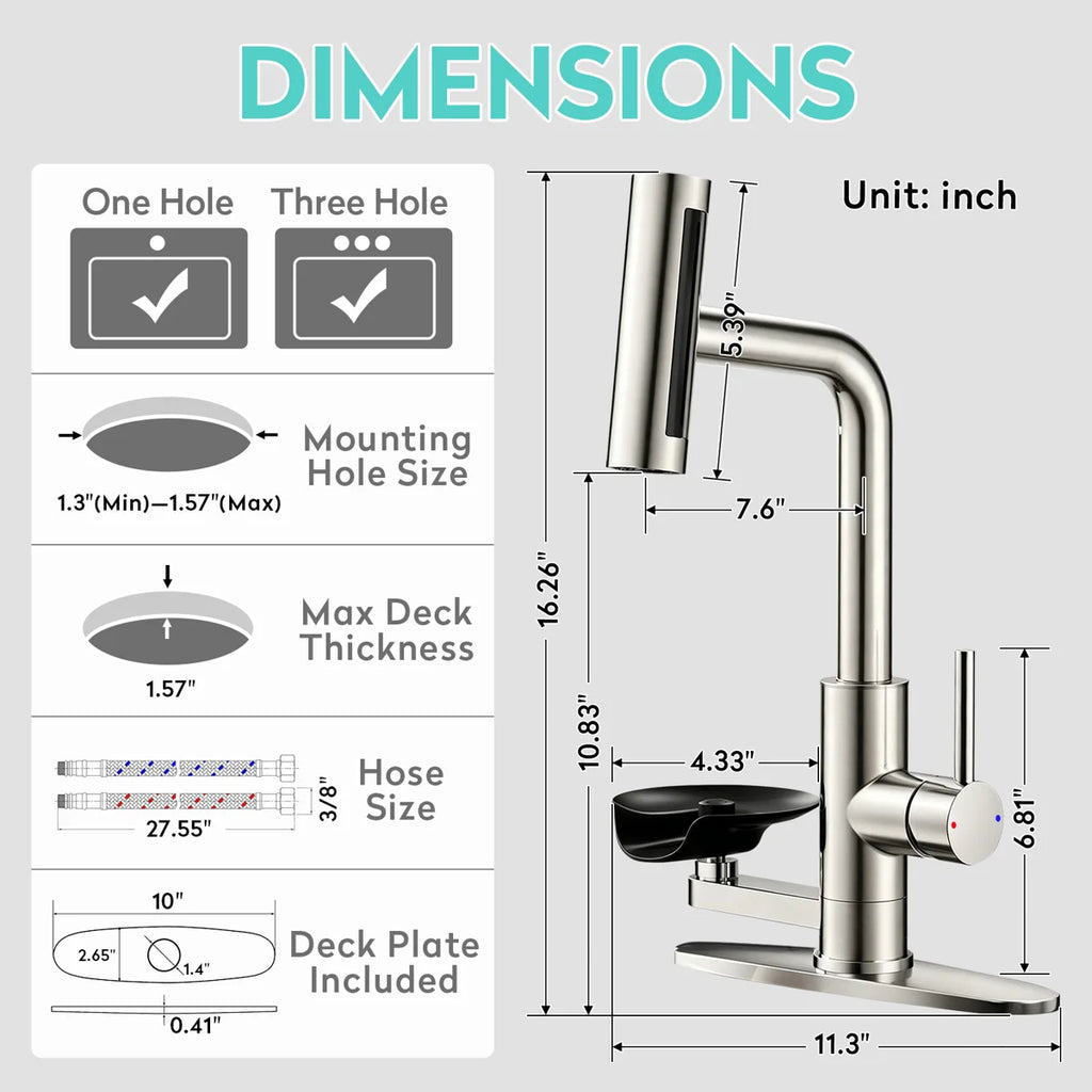 Brushed Nickel Pull Down Kitchen Faucet With Integrated Glass Rinser And Waterfall Mode LK2631BN