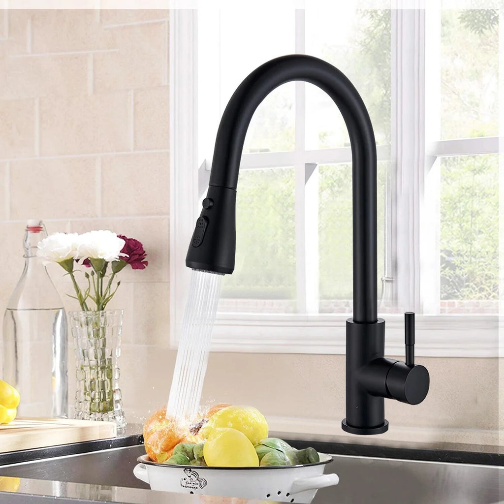 Kitchen Faucets with Pull Down Sprayer, Leak-Proof Stainless Steel Lead-Free Single Handle 1 Hole for Family Kitchen Commercial Camper Laundry Rv Bar Black Bar Sink Faucet 8-PH2203Z-666