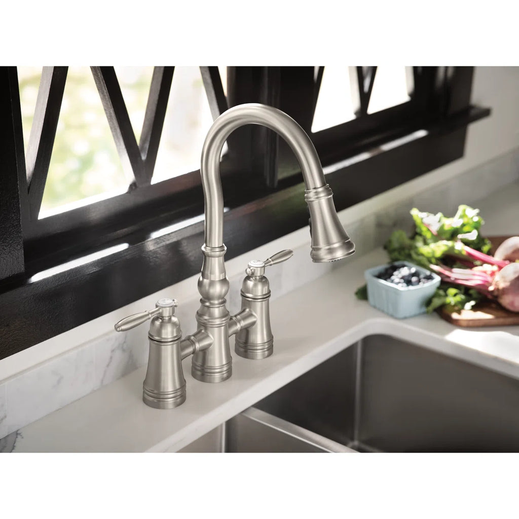 Moen Weymouth Pull Down Touch Double Handle Kitchen Faucet S73204SRS